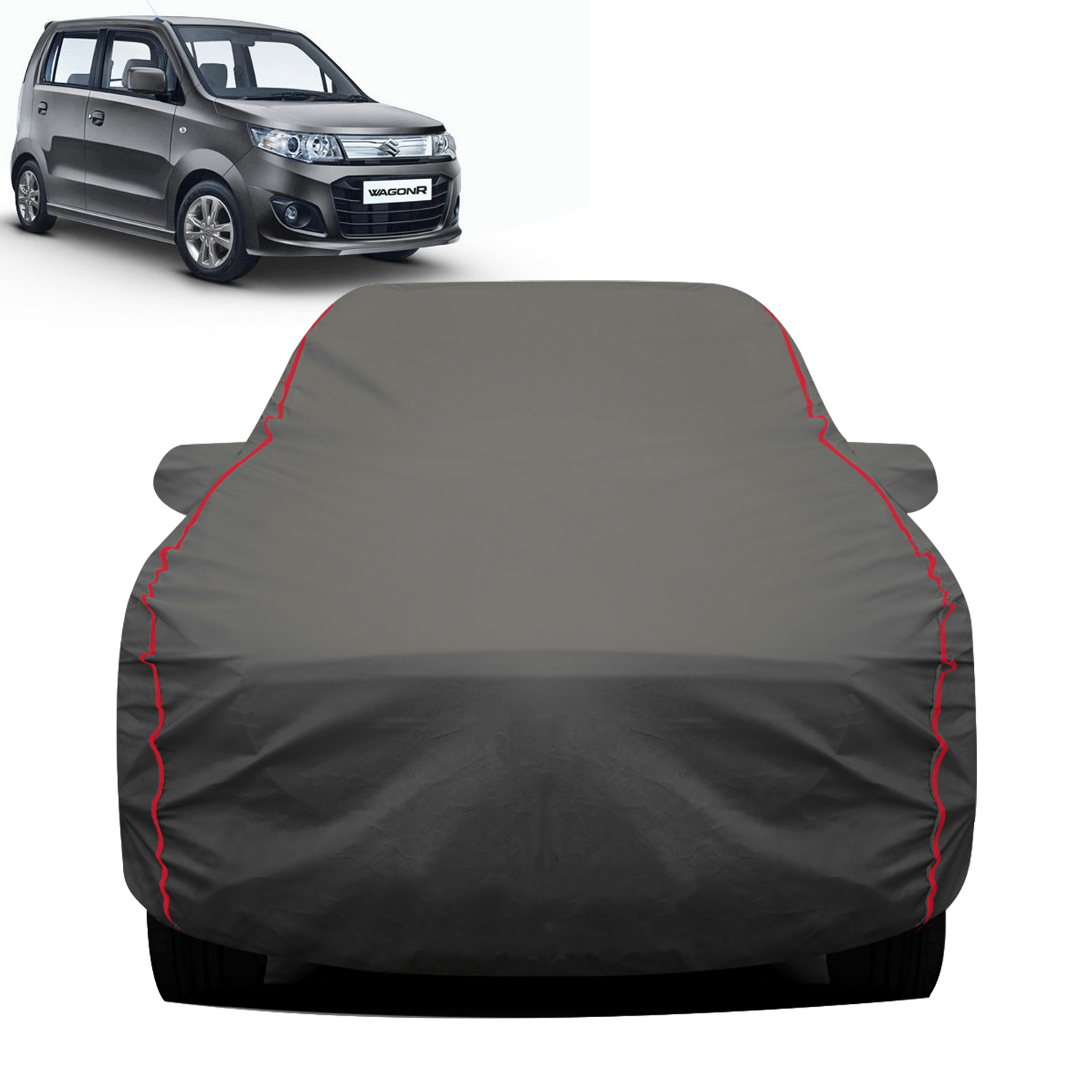 Carzex 2x2 Heavy Duty Red Border Car Body Cover Without Antenna For wagon R 2012-2022